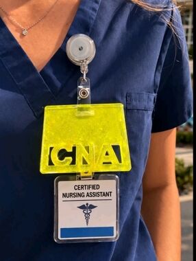 Neon Yellow CNA Badge Reel Holder Glitter Resin Nurse ID Clip Cute